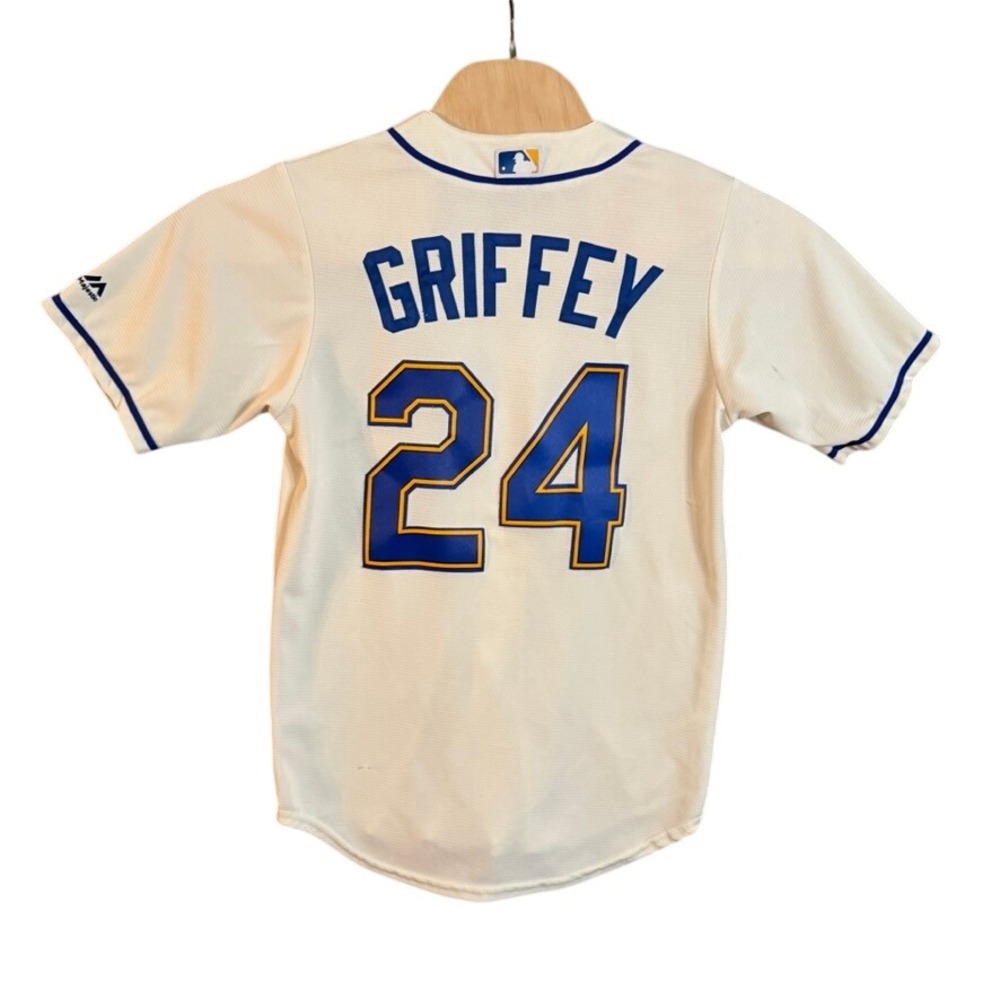 Majestic Seattle Mariners Ken Griffey Jr 24 Baseball Jersey Cream Mens Small - Picture 2 of 11